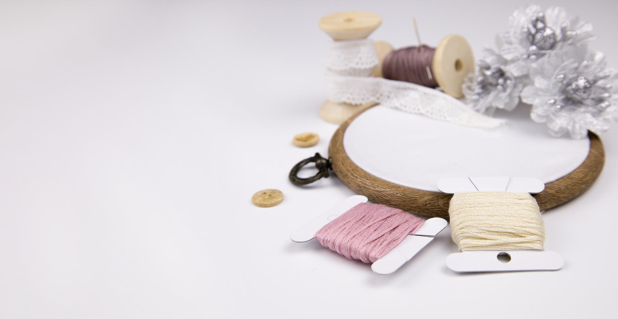 Workshop corner with threads and hoops